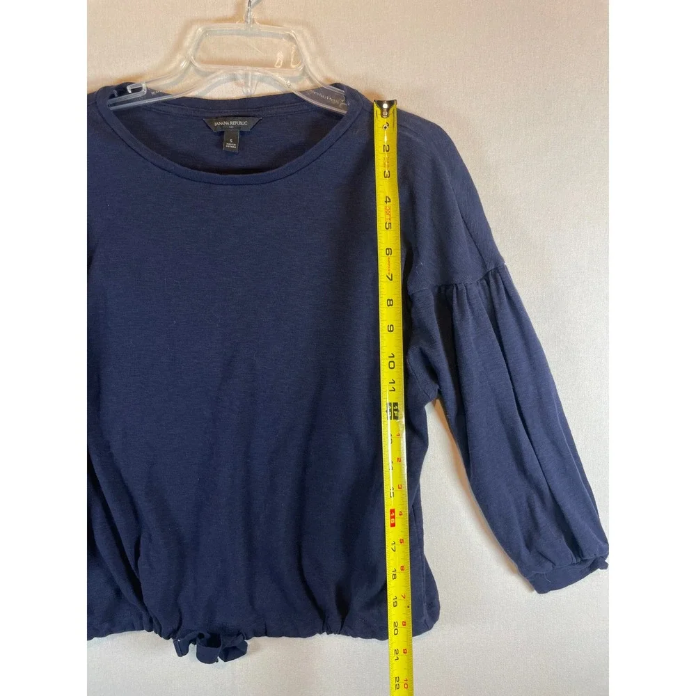 Banana Republic Navy Blue Puff Sleeve Drawstring Hem Knit Top‎ Small Long Sleeve
